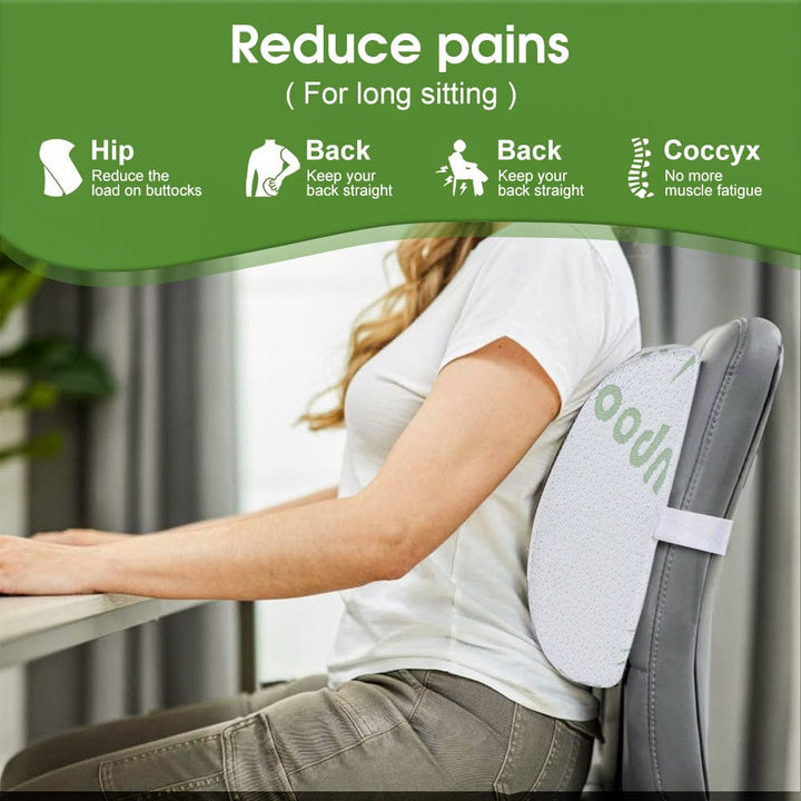 Bamboo cushion on an office chair 
Approx CM32 x 31.5 x 10
Cover material: 40% bamboo, 60% polyester
Filling: 100% polyurethane foam