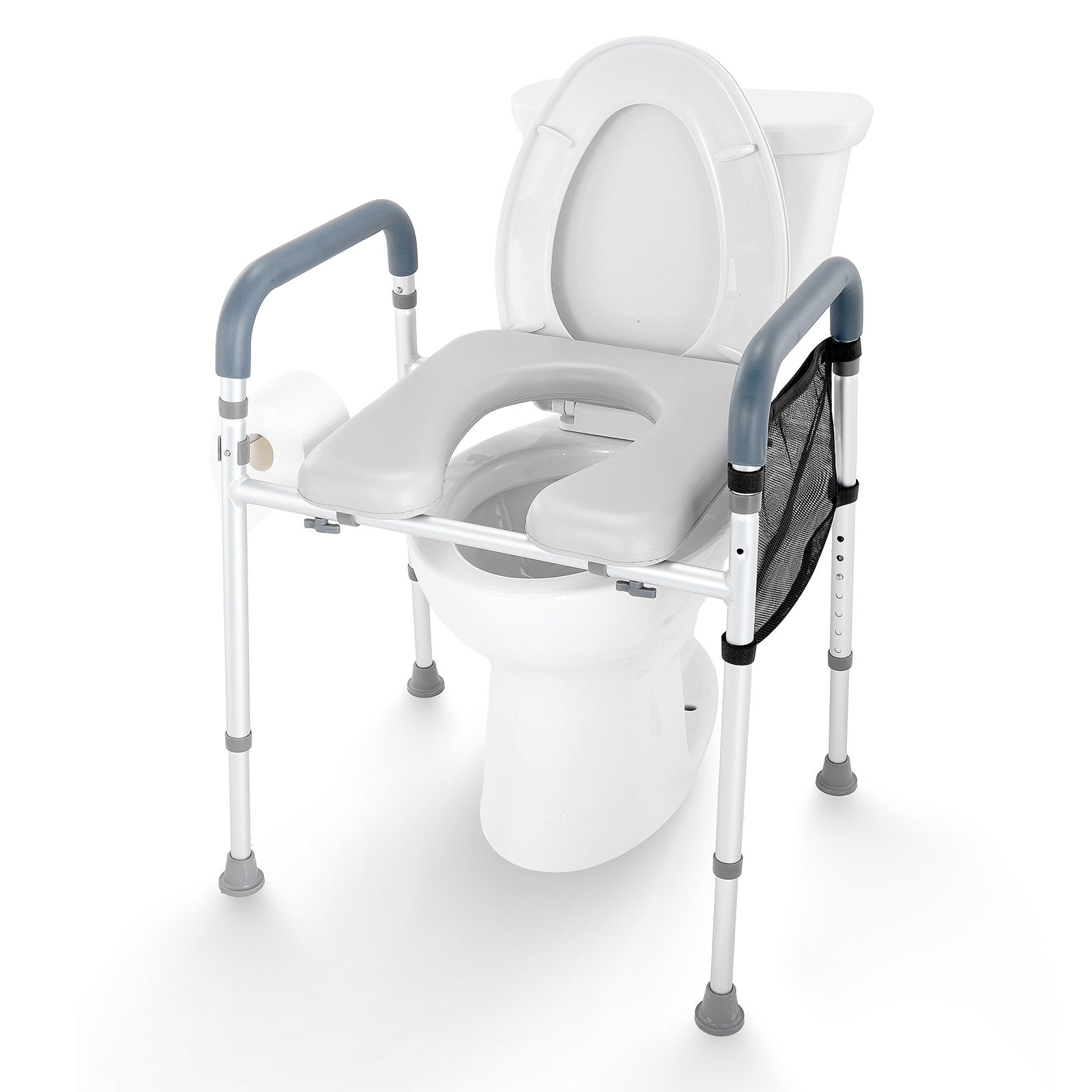 VEVOR Raised Toilet Seat, 7-Position Height Adjustment 655-805 Mm, 158.7 kg Weight Capacity, with Comfort Padded Aluminium Frame, Universal Toilet Seat Riser, for Elderly, Handicap, Pregnant