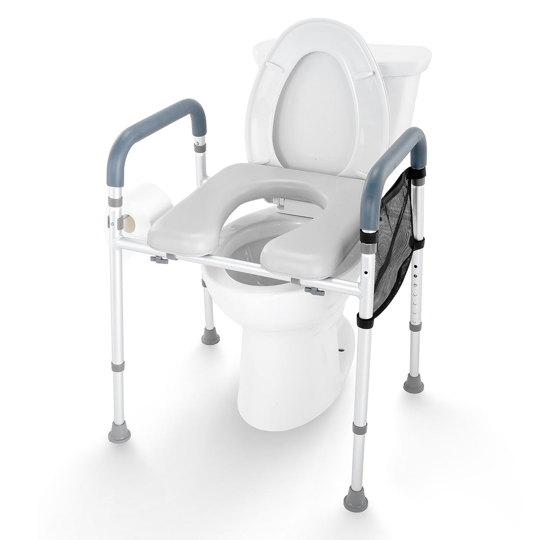 VEVOR Raised Toilet Seat, 7-Position Height Adjustment 655-805 Mm, 158.7 kg Weight Capacity, with Comfort Padded Aluminum Frame, Universal Toilet Seat Riser, for Elderly, Handicap, Pregnant, Medical
